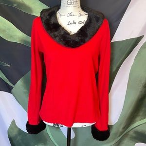 NORTON MCNAUGHTON Jackie O inspired Red Sweater (Sz Med) removable faux fur